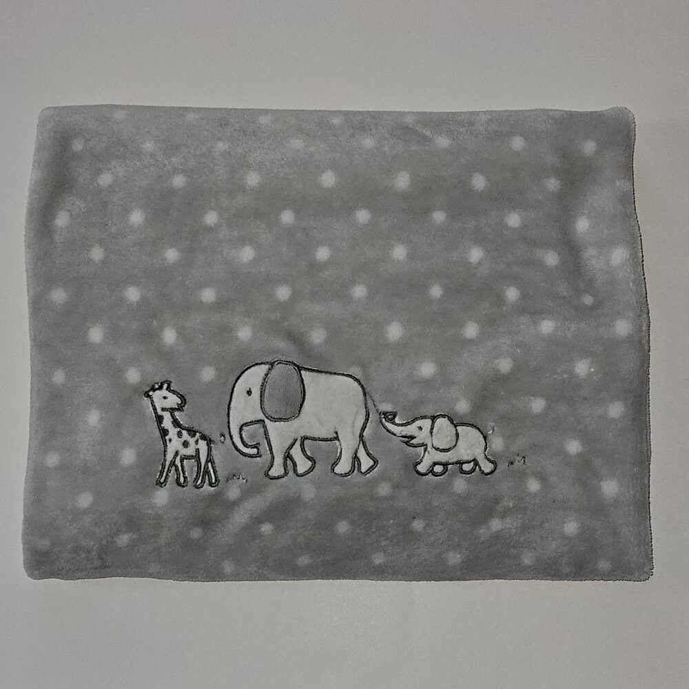 Circo Gray White Polka Dots Fleece Baby Blanket Giraffe Elephants 29x39